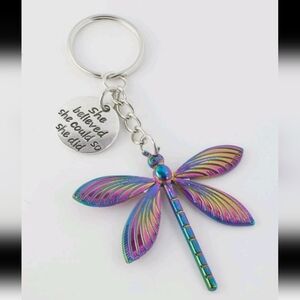 "She Believed She Could So She Did" Dragonfly Keyring Purse Charm